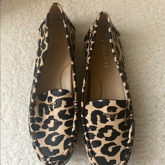 Coach Black and Tan Animal Print Loafers - Picture 2 of 7